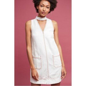 Anthropologie White Sleeveless Dress with Pink Stitching